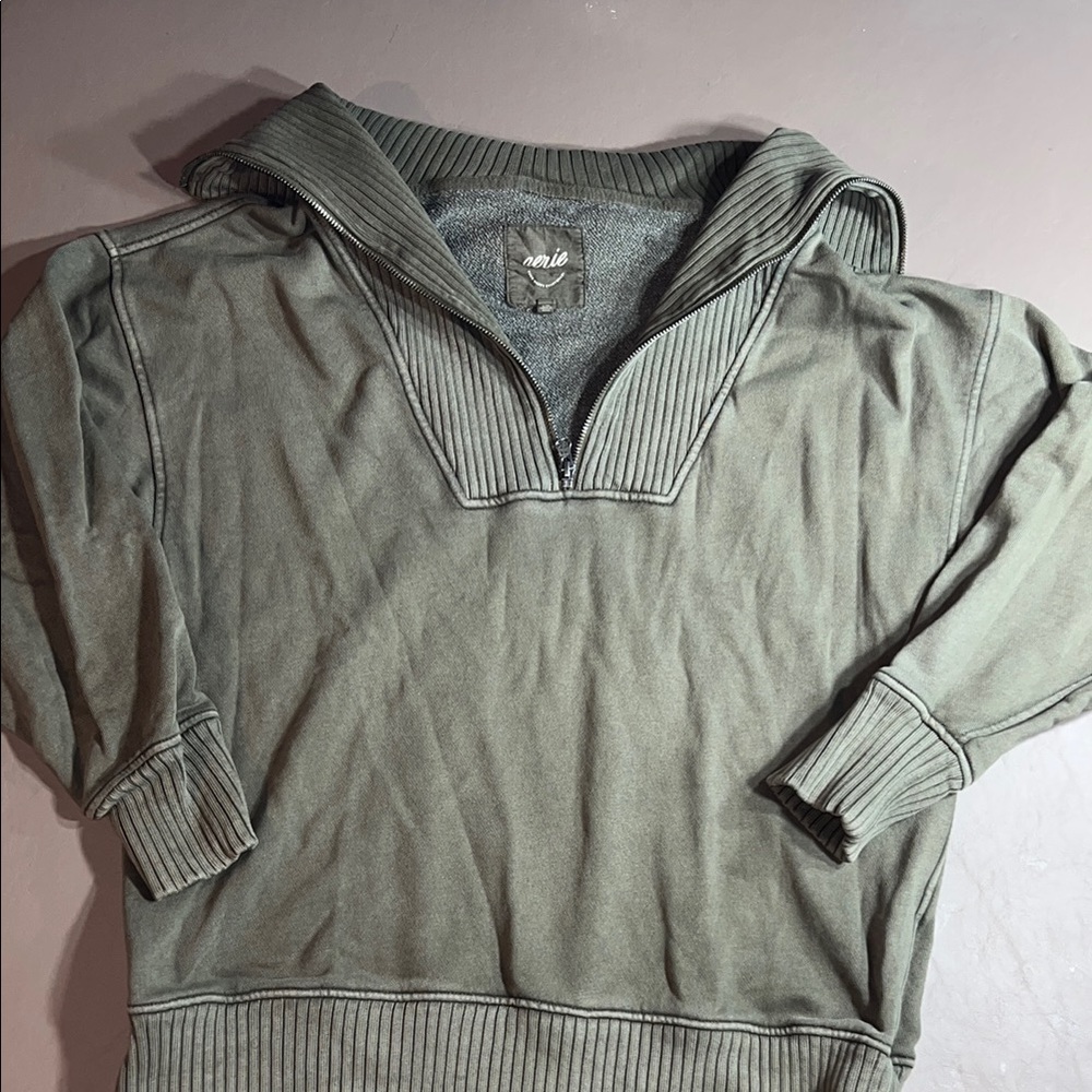 Women’s Aerie Medium Green 1/2 Zip Up Sweater with Ribbed Cuffs